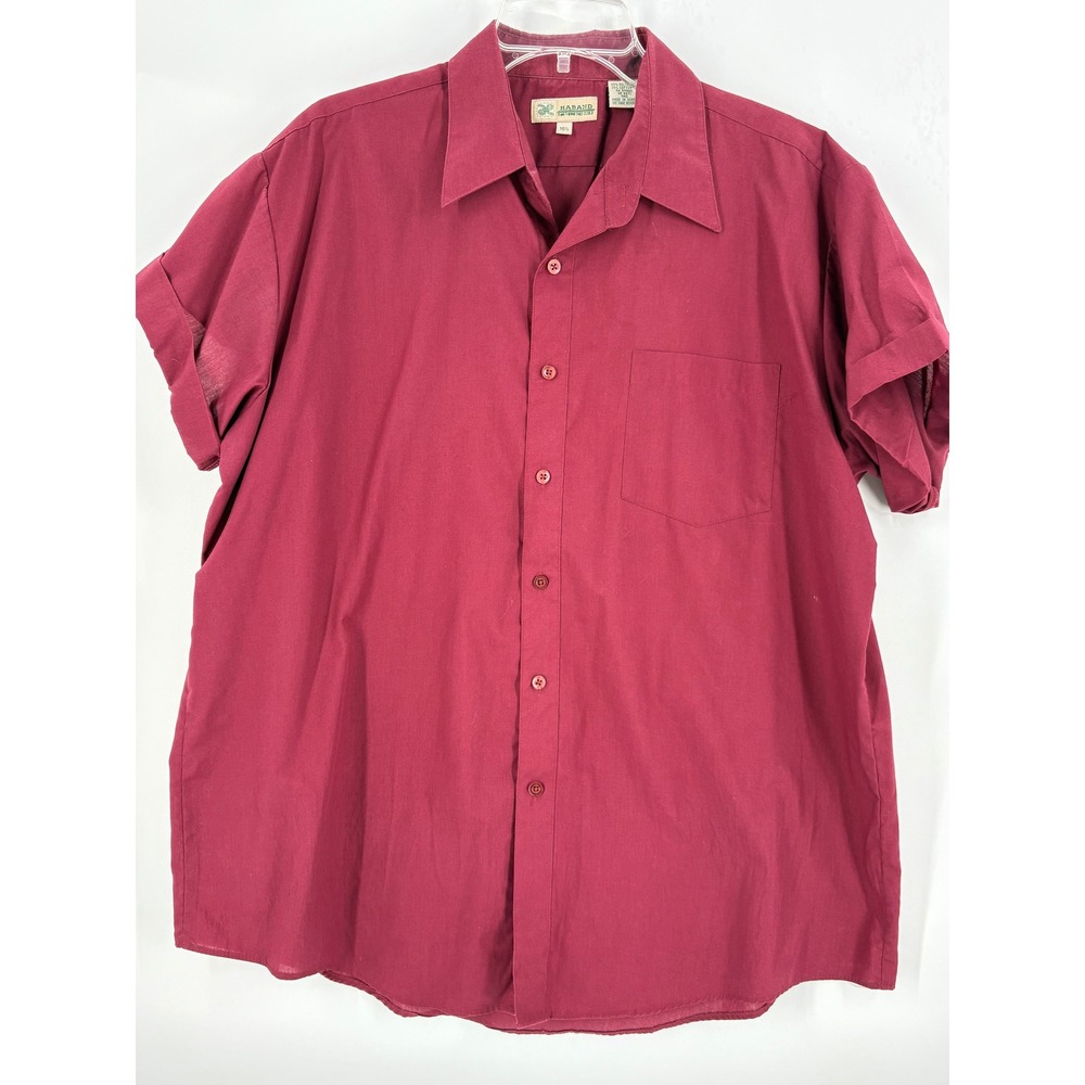 Haband Mens Short Sleeve Button Up‎ Shirt Red Size 16 1/2 Casual Top
